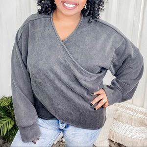 POL Faux Wrap Front Sweatshirt